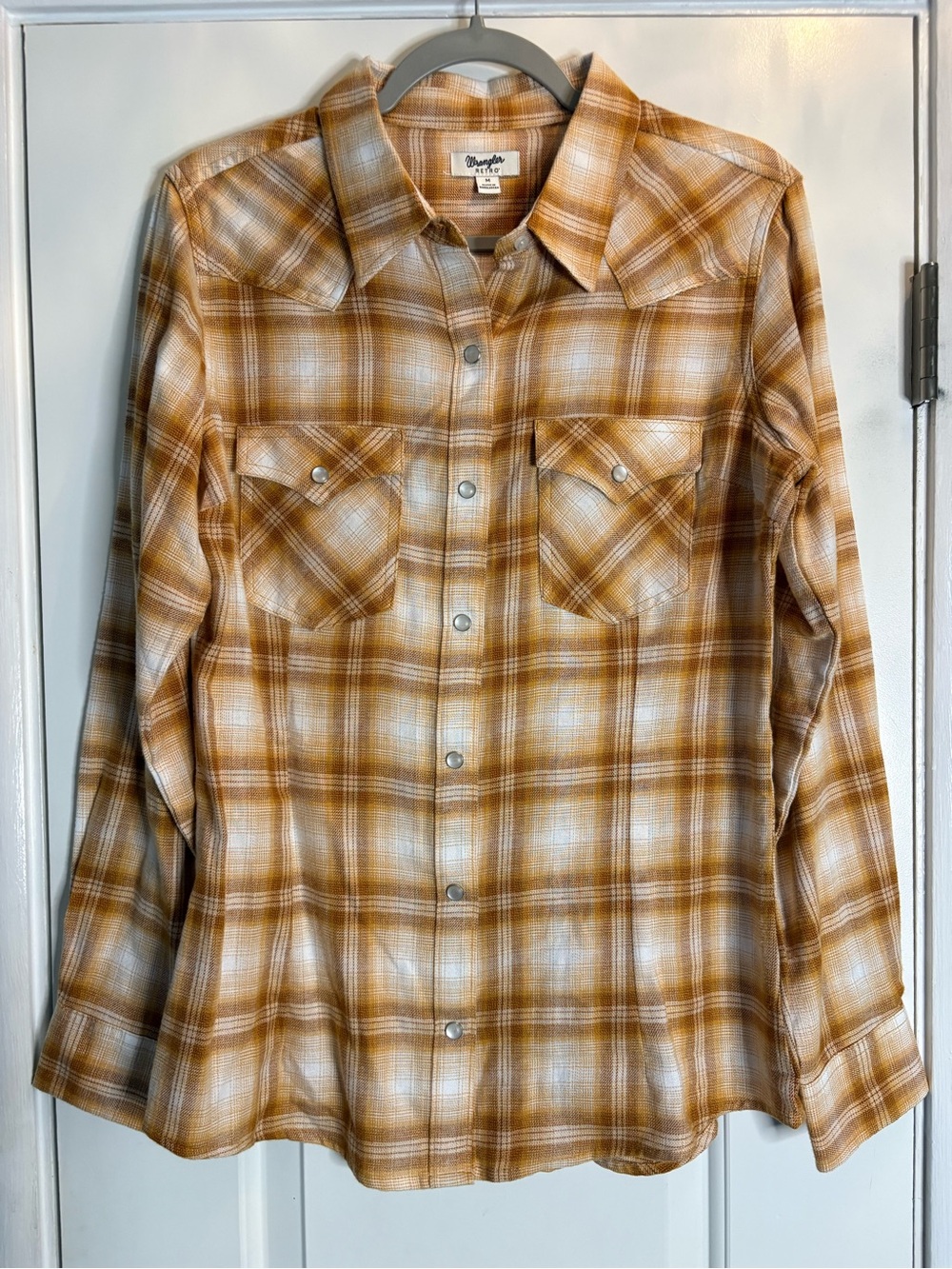Wrangler Retro Yellow Long Sleeve Snap Flannel Shirt - Size Medium